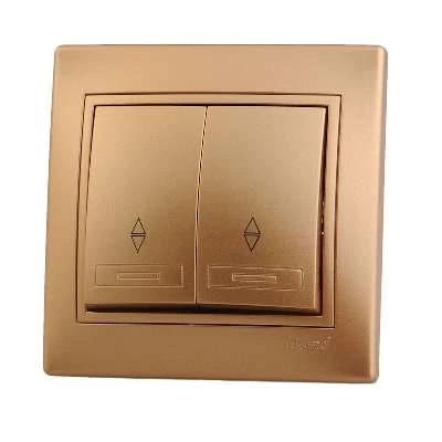 701-1313-106 LEZARD | Переключатель проходной 2-кл. СП Mira 10А IP20 со вставкой зол. метал.  