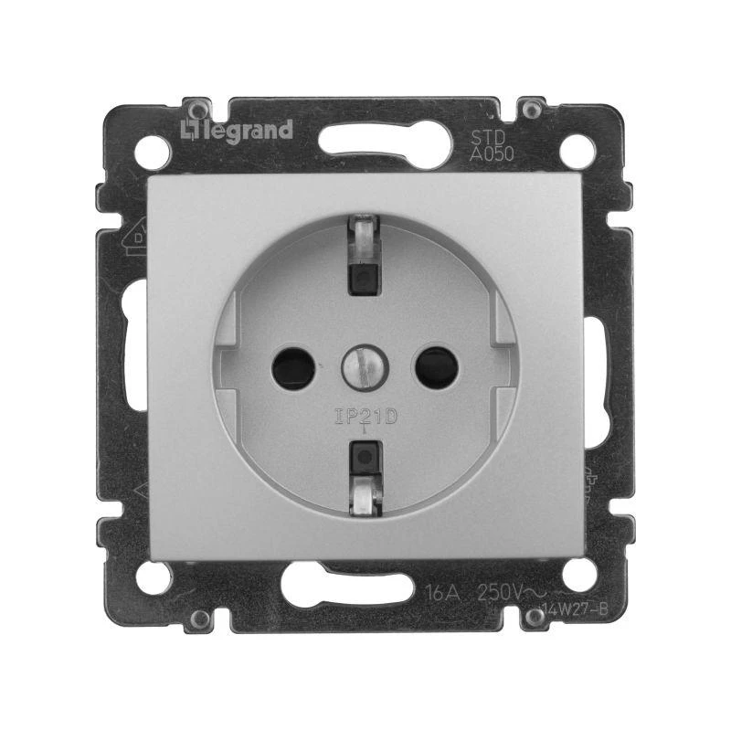 Legrand  | Розетка 1-м СП Valena 16А IP21 230/250В 2P+E с заземл. защ. шторки на винтах механизм алюм. Leg 770121