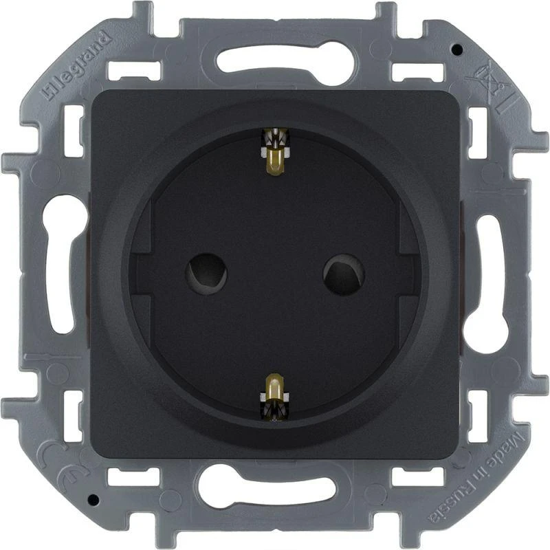 Inspiria(группа Legrand)  | Розетка 1-м СП Inspiria 16А IP20 250В 2P+E защ. шторки немецк. стандарт механизм антрацит Leg 673733