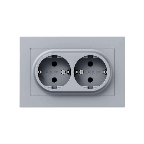 UP1-SOA-210 EKF | Розетка 2-м СП Эпика 16А с заземл. без защ. шторок с рамкой механизм алюм.  