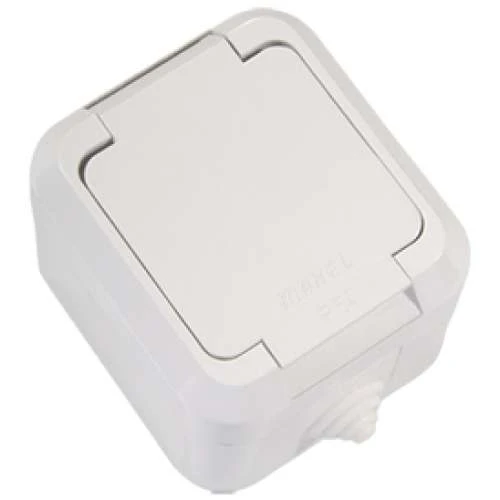 18304 Makel | Розетка 1-м ОП 16А IP44 с заземл. с крышкой п/герм. бел.  