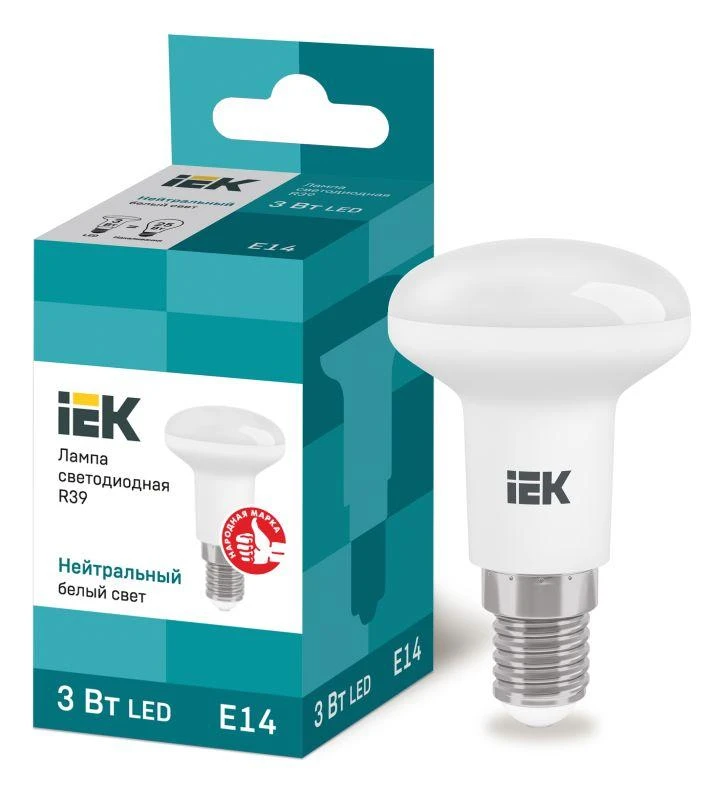 IEK  | Лампа светодиодная Eco 3Вт R39 4000К нейтр. бел. E14 270лм 230-240В  LLE-R39-3-230-40-E14