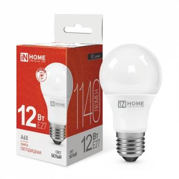 4690612020242 IN HOME | Лампа светодиодная LED-A60-VC 12Вт грушевидная 4000К нейтр. бел. E27 1140лм 230В  