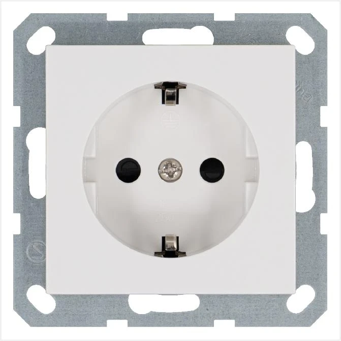 G5501W Jasmart | Розетка 1-м Shuko 16А IP20 с заземл. защ. шторки механизм бел. глянцевый  
