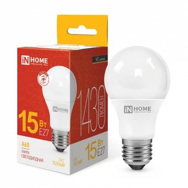 4690612020266 IN HOME | Лампа светодиодная LED-A60-VC 15Вт грушевидная 3000К тепл. бел. E27 1430лм 230В  