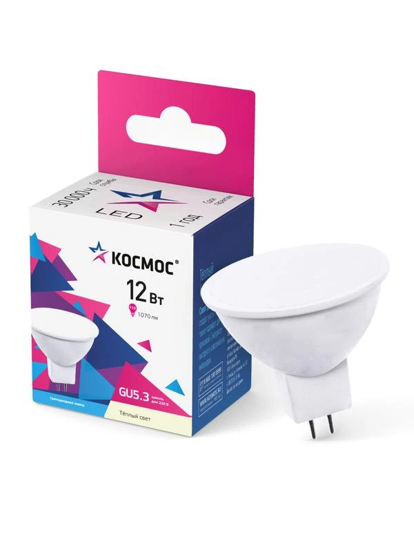 LkecLED12wJCDRC30 КОСМОС | Лампа светодиодная JCDR 12Вт 3000К GU5.3 1070лм 174-265В  