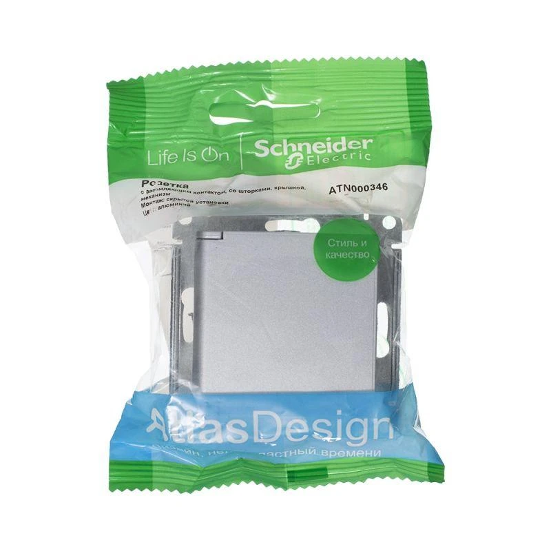 ATN000346 Systeme Electric | Розетка 1-м СП AtlasDesign 16А IP20 с заземл. защ. шторки с крышкой механизм алюм. SE 