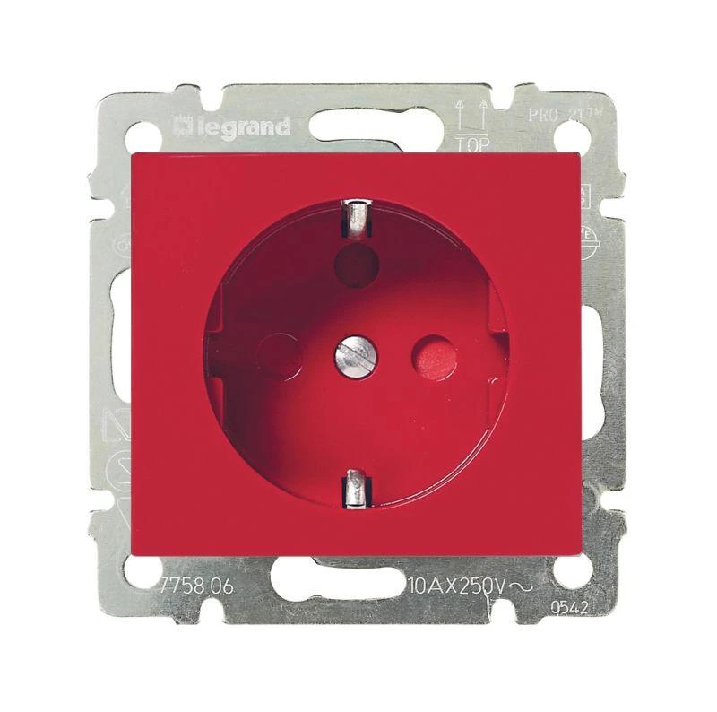 774327 Legrand | Розетка 1-м СП Valena 16А IP20 с заземл. немецк. стандарт с механич. блокировк. на винтах механизм красн. Leg 
