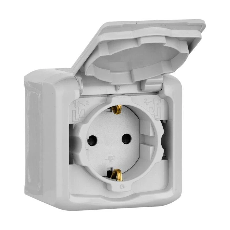 782351 Legrand | Розетка 1-м ОП Quteo 16А IP44 250В 2P+E с заземл. защ. шторки с крышкой сер. Leg 