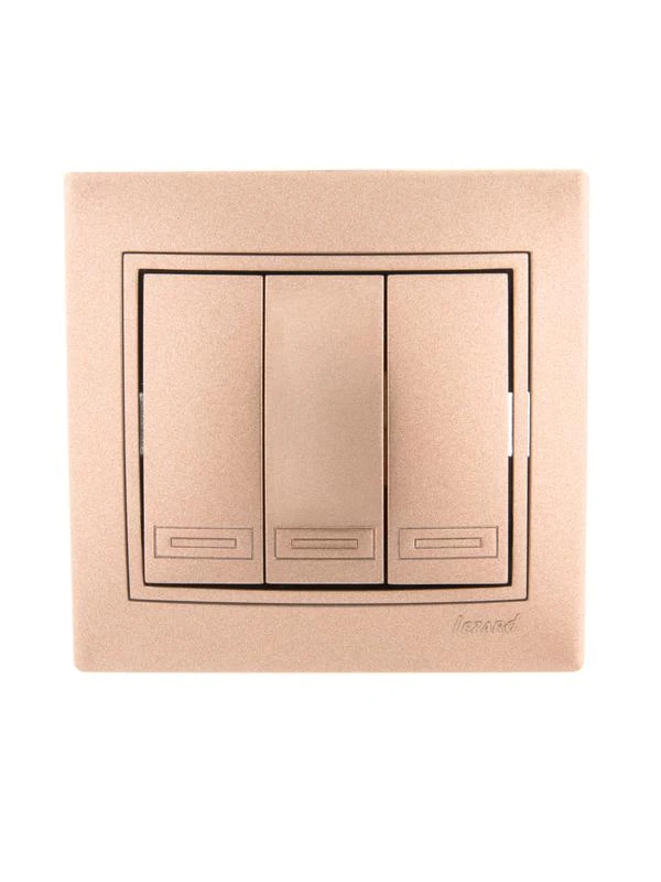 701-3131-109 LEZARD | Выключатель 3-кл. СП Mira 10А со вставкой свет. корич. перламутр.  