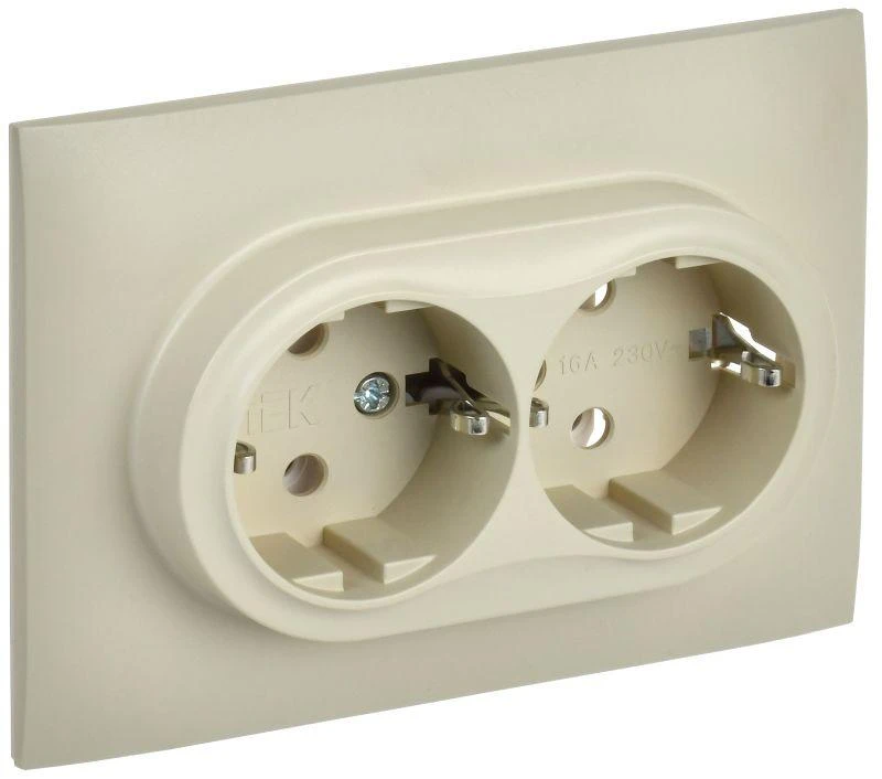 IEK  | Розетка 2-м SKANDY 16А с заземл. без защ. шторок в сборе SK-R08B беж.  SK-R21-16-K10-F
