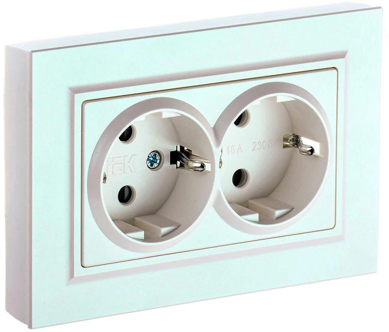 IEK  | Розетка 2-м СП BRITE РС12-3-БрЖ 16А в сборе с заземл. без защ. шторок жемчуж.  BR-R21-16-K36-F