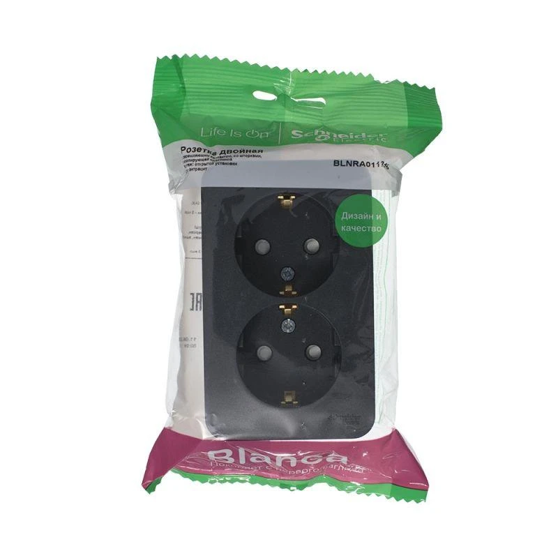 BLNRA011216 Systeme Electric | Розетка 2-м ОП Blanca 16А IP20 250В с заземл. защ. шторки с изолир. пластиной антрацит SE 