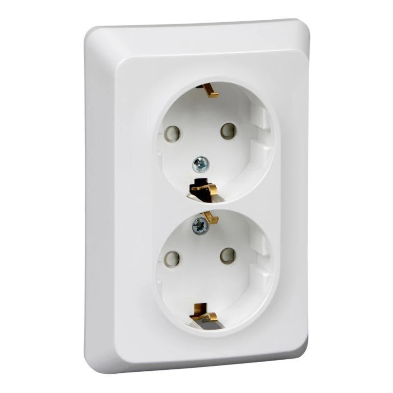 PC16-108B Systeme Electric | Розетка 2-м СП Этюд 16А IP20 250В с заземл. защ. шторки бел. SE 