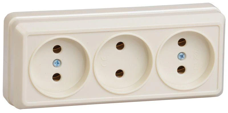 IEK  | Розетка 3-м ОП Октава 10А IP20 без заземл. крем.  ERO30-K33-10-DC