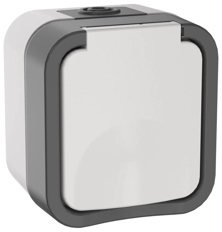 IEK  | Розетка 1-м ОП TORS 16А IP55 TS220 с заземл. с крышкой бел.  TS-R16-16-55-K41