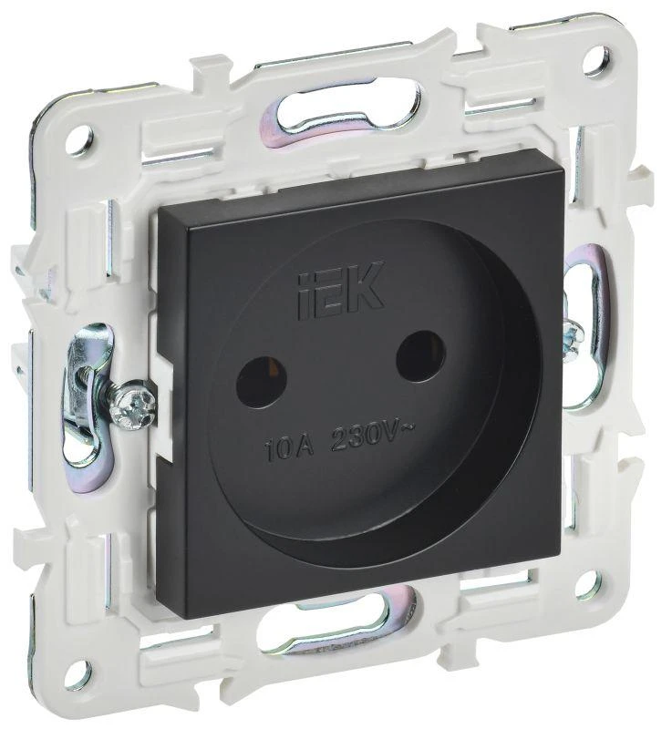 IEK  | Розетка SKANDY 10А без заземл. без защ. шторок SK-R02Bl черн.  SK-R10-10-K02