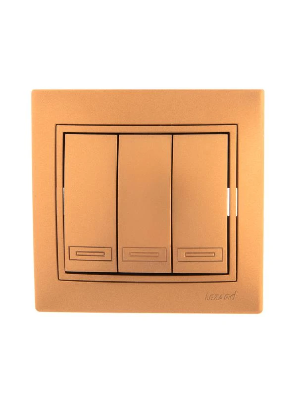 701-1313-109 LEZARD | Выключатель 3-кл. СП Mira 10А IP20 со вставкой зол. метал.  