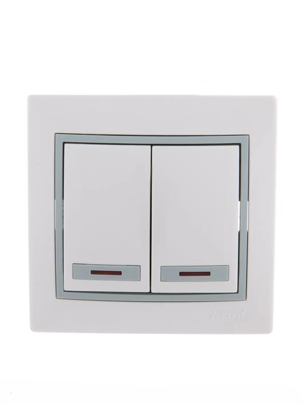 701-0215-112 LEZARD | Выключатель 2-кл. СП Mira 10А IP20 с подсветкой с сер. вставкой бел.  