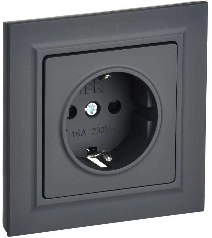 IEK  | Розетка СП BRITE РСР14-1-0-БрГ 16А в сборе с заземл. защ. шторки графит  BR-R14-16-K53-F