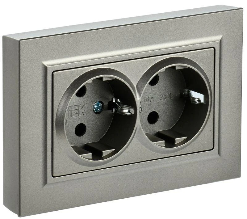 IEK  | Розетка 2-м СП BRITE РСш12-3-БрШ 16А в сборе с заземл. защ. шторки шампань  BR-R24-16-K37-F