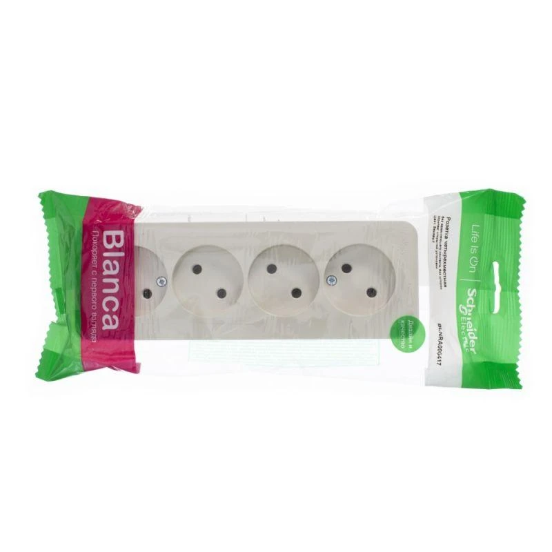 BLNRA000417 Systeme Electric | Розетка 4-м ОП Blanca 16А IP20 250В без заземл. без защ. шторок с изолир. пластиной беж. SE 