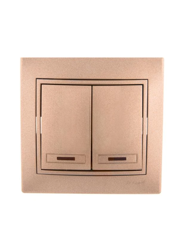 701-3131-112 LEZARD | Выключатель 2-кл. СП Mira 10А IP20 с подсветкой со вставкой свет. корич. перламутр.  