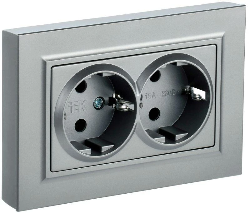 IEK  | Розетка 2-м СП BRITE РСш12-3-БрА 16А в сборе с заземл. защ. шторки алюм.  BR-R24-16-K47-F