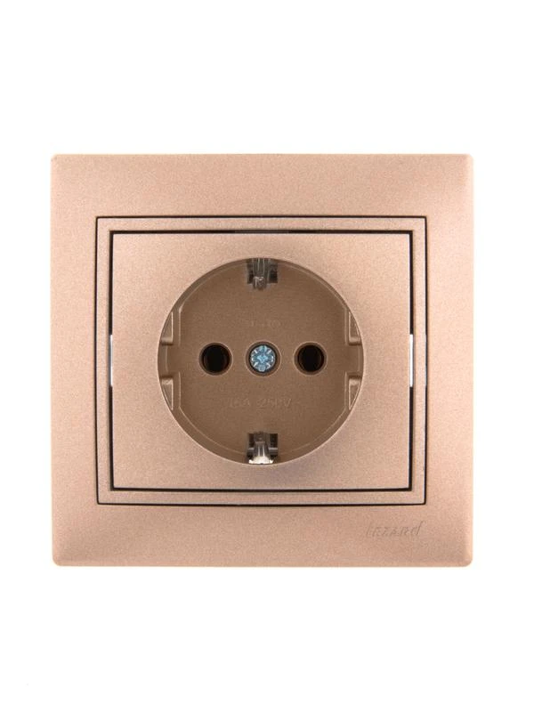 701-3131-122 LEZARD | Розетка 1-м СП Mira 16А IP20 с заземл. со вставкой керамика свет. корич. перламутр.  