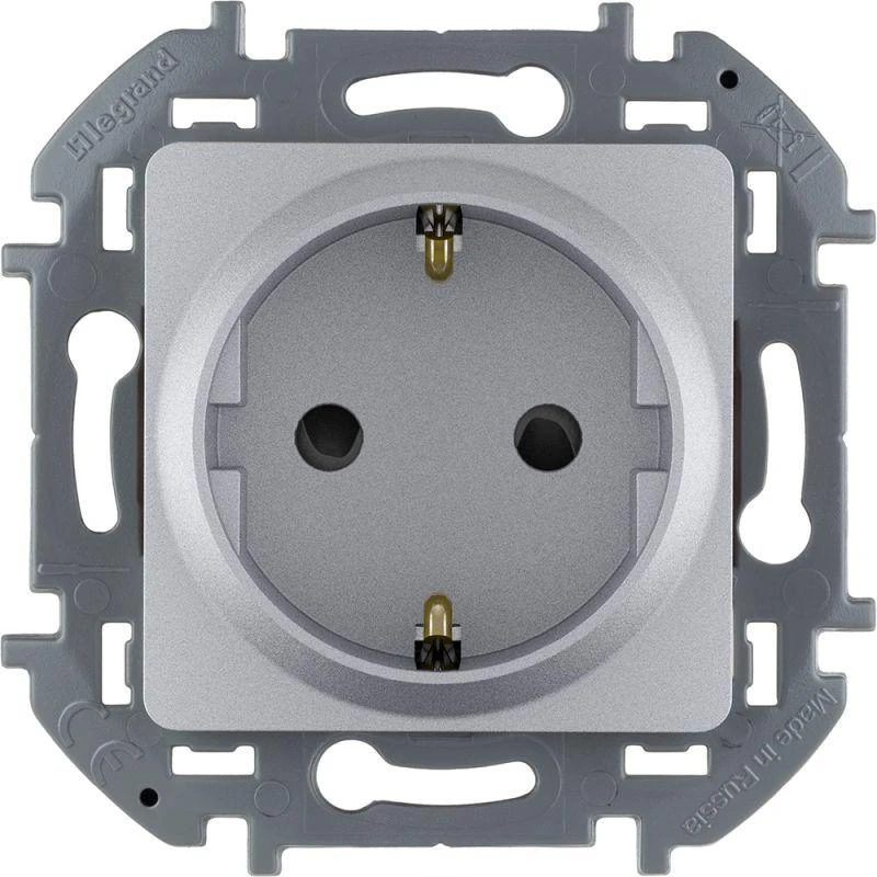Inspiria(группа Legrand)  | Розетка 1-м СП Inspiria 16А IP20 250В 2P+E защ. шторки немецк. стандарт механизм алюм. Leg 673732