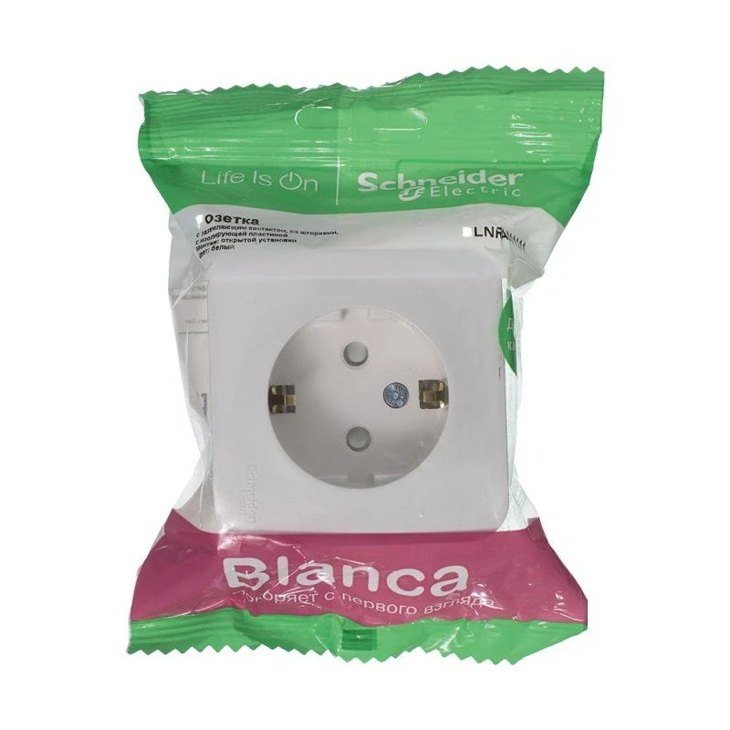 BLNRA011111 Systeme Electric | Розетка 1-м ОП Blanca 16А IP20 250В с заземл. защ. шторки с изолир. пластиной бел. SE 