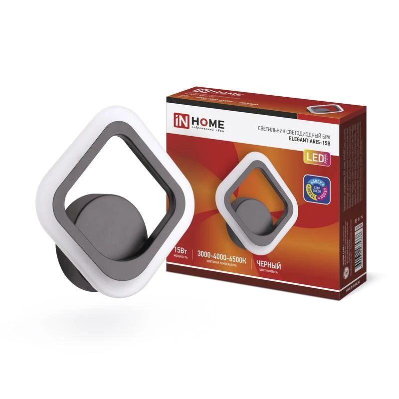 4690612035338 IN HOME | Светильник светодиодный ELEGANT ARIS-15B 15Вт 3000-6500К 1200лм 230В STEP COLOR черн.  