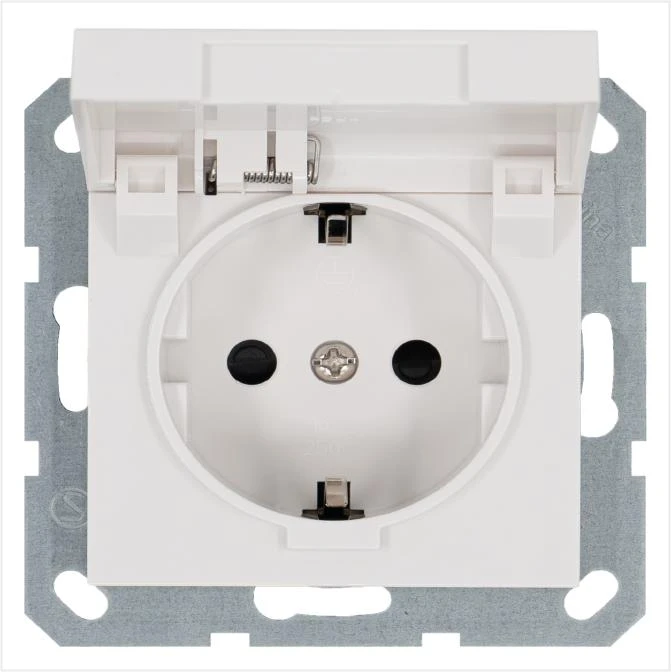 G5505W Jasmart | Розетка 1-м Shuko 16А IP20 с заземл. защ. шторки с крышкой механизм бел. глянцевый  