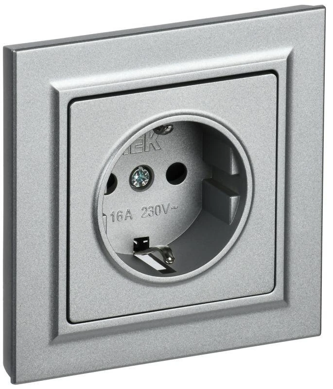 IEK  | Розетка СП BRITE РСР14-1-0-БрА 16А в сборе с заземл. защ. шторки алюм.  BR-R14-16-K47-F