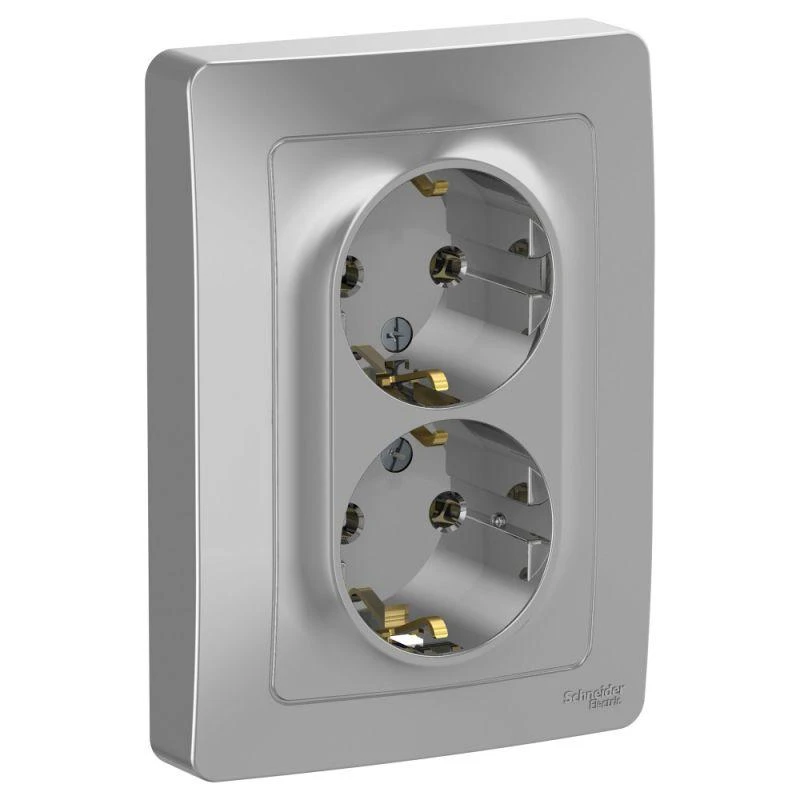 BLNRS001023 Systeme Electric | Розетка 2-м СП Blanca 16А IP20 250В с заземл. без защ. шторок алюм. SE 