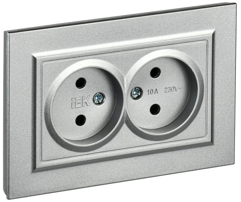 IEK  | Розетка 2-м СП BRITE РС12-2-БрА 10А в сборе без заземл. без защ. шторок алюм.  BR-R20-10-K47-F