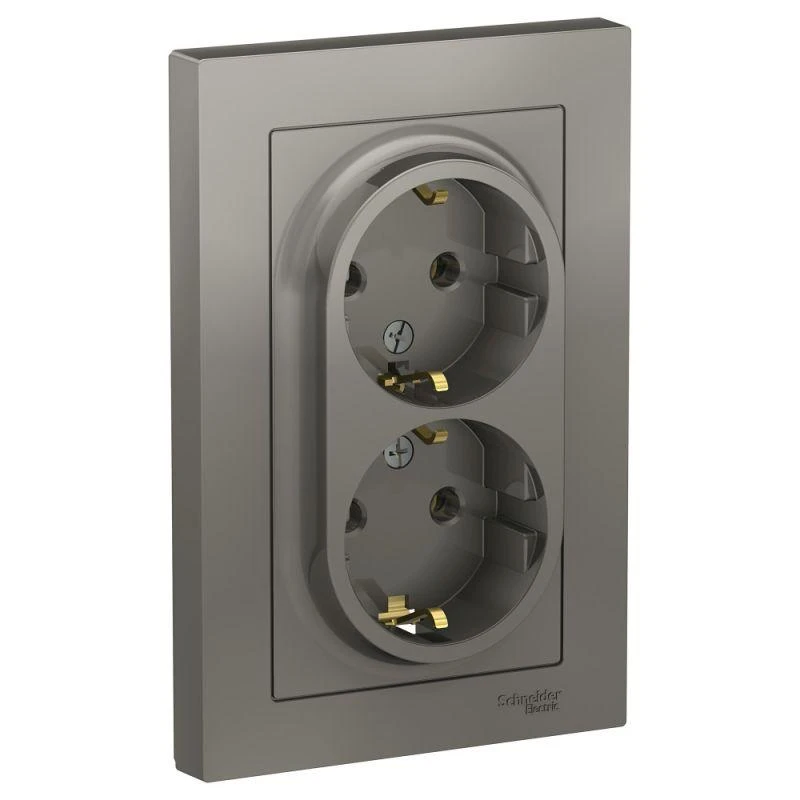 ATN000924 Systeme Electric | Розетка 2-м СП AtlasDesign 16А IP20 с заземл. в сборе сталь SE 