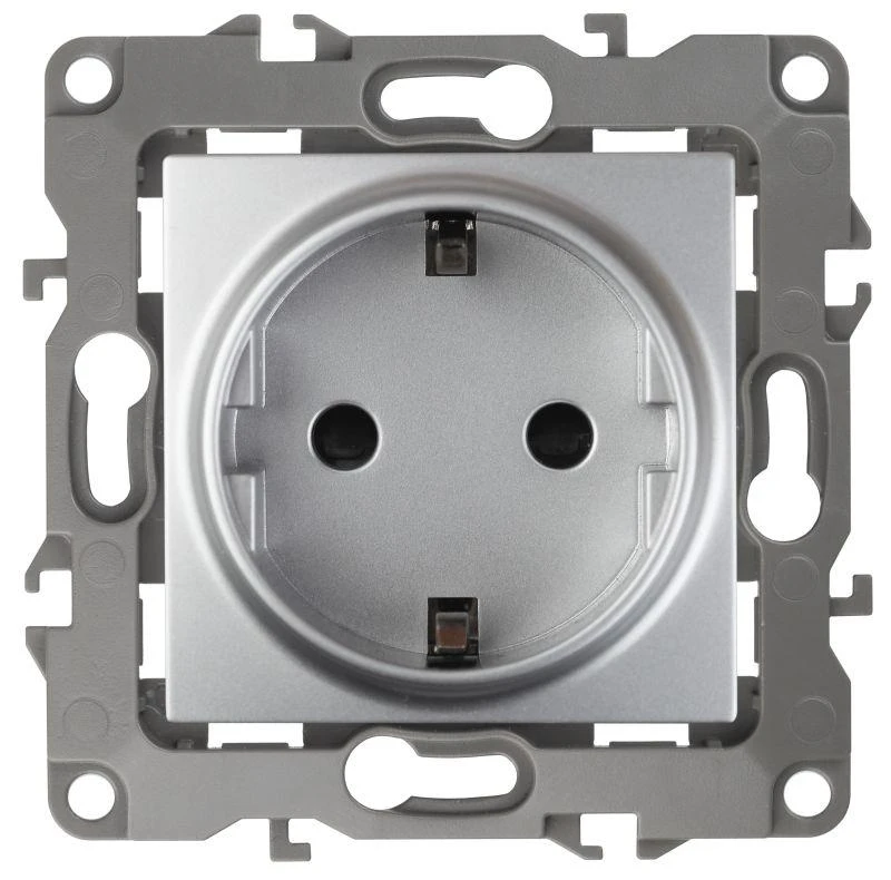 Б0014677 Эра | Розетка 1-м СП 12 12-2101-03 16А IP20 16AX 250В 2P+E Schuko механизм алюм.  