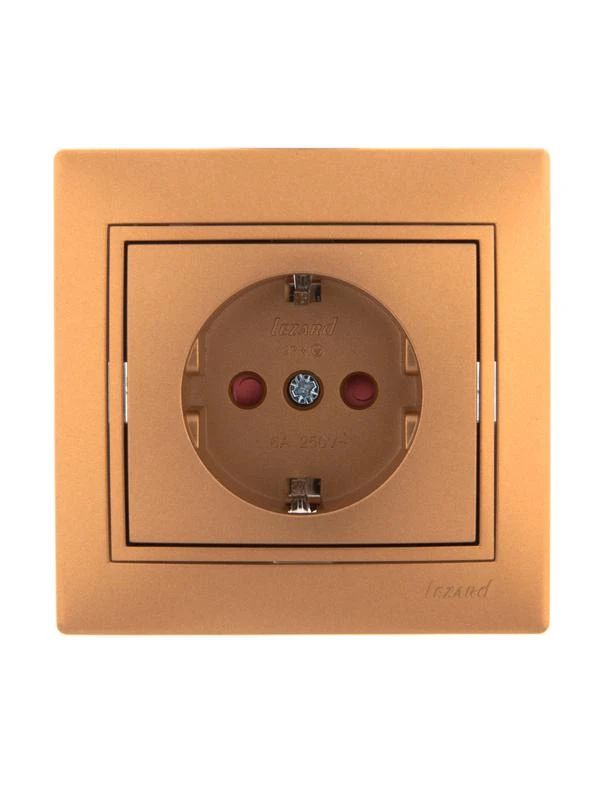 701-1313-124 LEZARD | Розетка 1-м СП Mira 16А IP20 с заземл. защ. шторки со вставкой керамика зол. метал.  