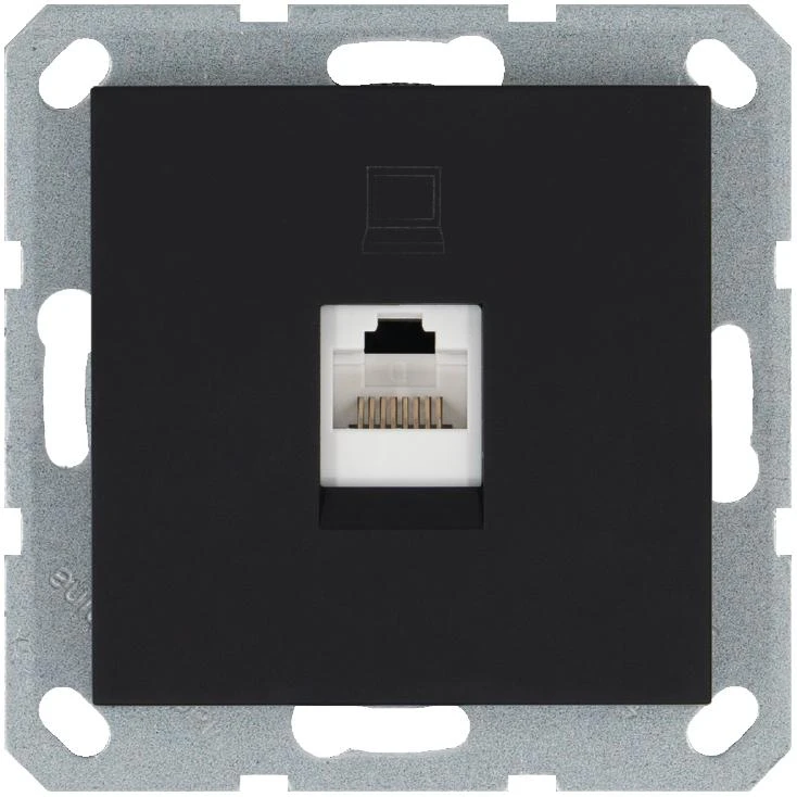 Розетка компьютерная 1-м RJ45 IP20 кат. 5E механизм черн. матов. soft touch Jasmart G6105PB