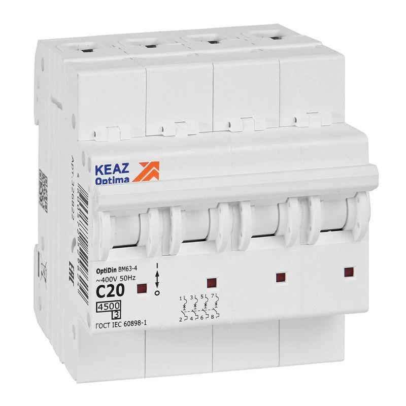 326822 КЭАЗ | Выключатель автоматический модульный OptiDin BM63-4C20-4.5-УХЛ3  