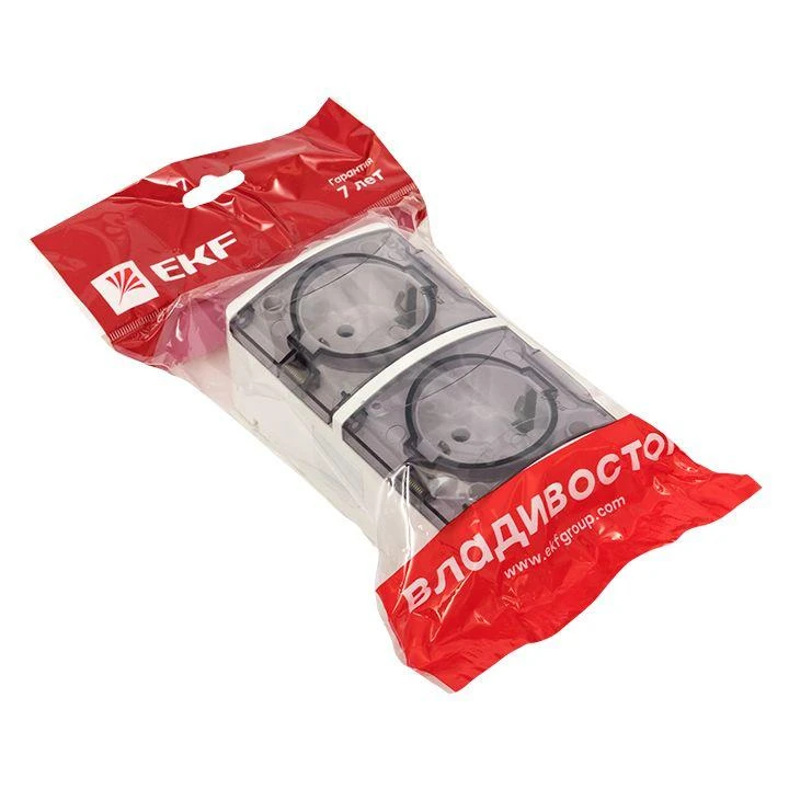 EQR16-129-30-54-T EKF | Розетка 2-м ОП Владивосток 16А IP54 с заземл. с прозр. крышкой бел.  