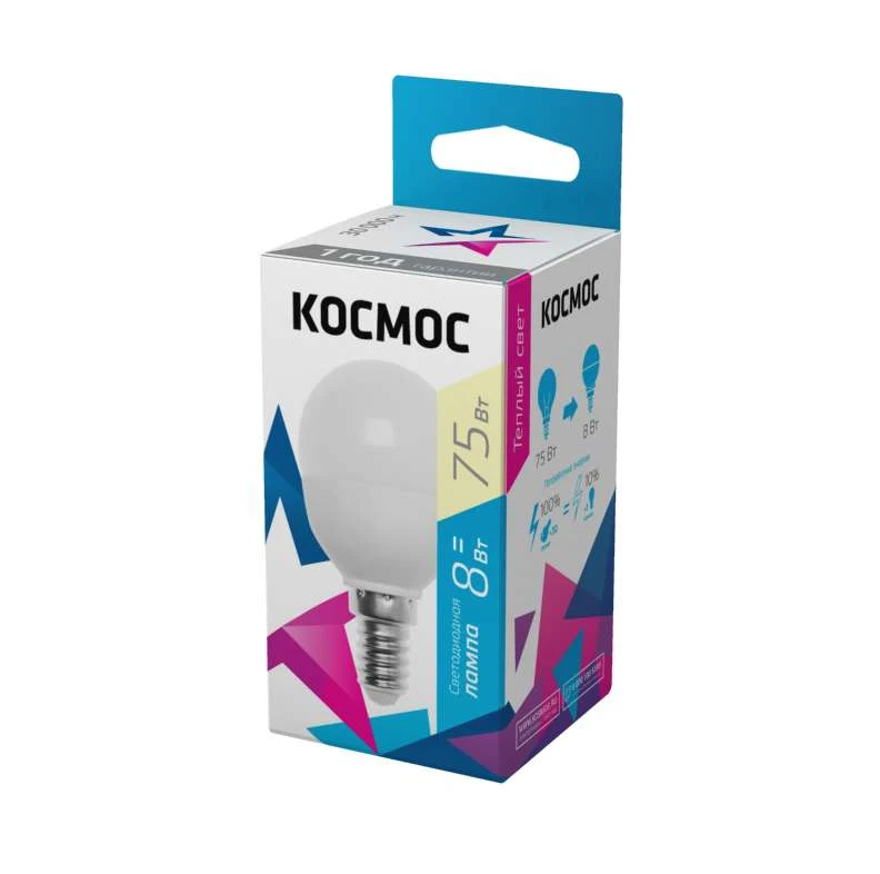 Lksm_LED8wGL45E1430 КОСМОС | Лампа светодиодная GL45 8Вт E14 3000К 220В Космос 
