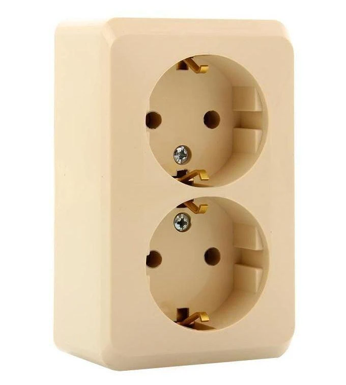 PA16-007K Systeme Electric | Розетка 2-м ОП Этюд 16А IP20 250В с заземл. без защ. шторок крем. SE 