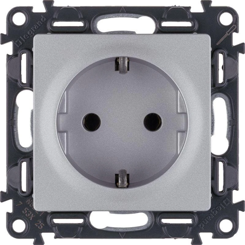 753625 Legrand | Розетка 1-м СП Valena Life 16А IP20 250В 2P+E винт. клеммы механизм алюм. Leg 