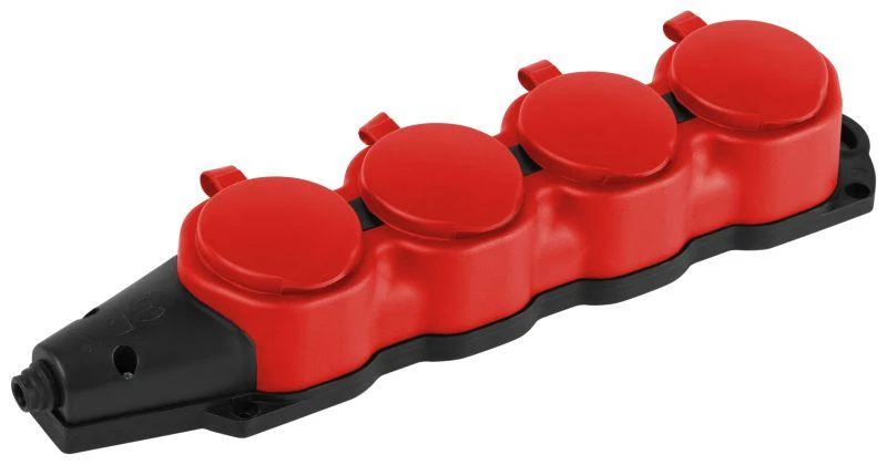 Б0068456 Эра | Колодка 4-м с заземл. 16A IP44 KX-4e-RED-IP44 каучук. красн.  