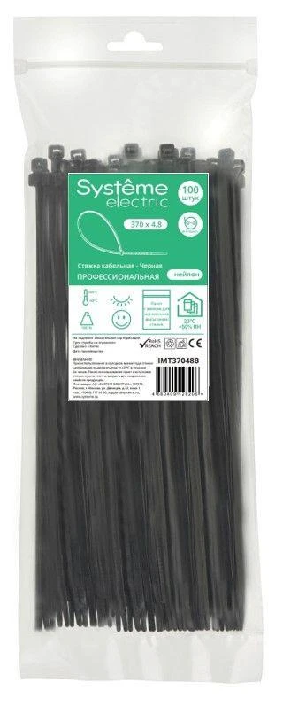 IMT37048B Systeme Electric | Стяжка кабельная 370х4.8 черн. (уп.100шт) SE 