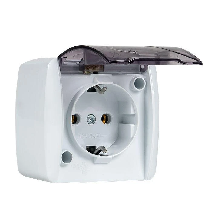 EQR16-029-30-54-T EKF | Розетка 1-м ОП Владивосток 16А IP54 с заземл. с прозр. крышкой бел.  