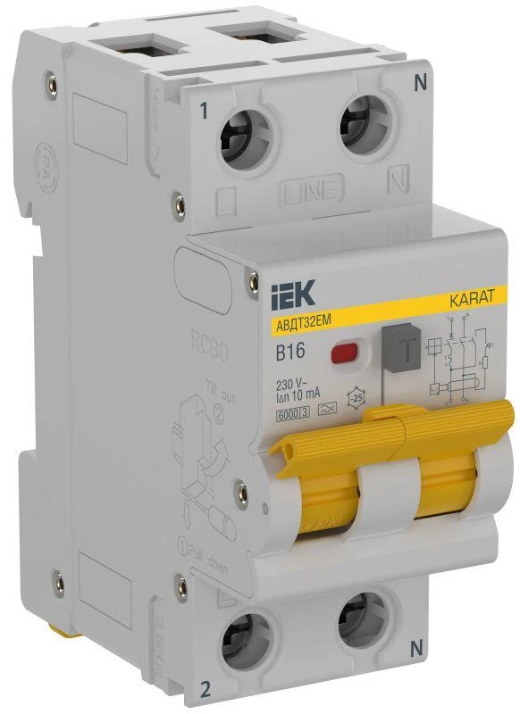IEK  | Выключатель автоматический дифференциального тока B 16А 10мА тип A АВДТ32EM KARAT  KA-VD14-1-016-B-010-A