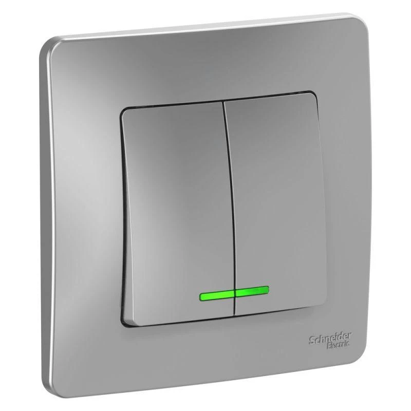 BLNVS010513 Systeme Electric | Выключатель 2-кл. СП Blanca 10А IP20 (сх. 5) 250В с подсветкой алюм. SE 